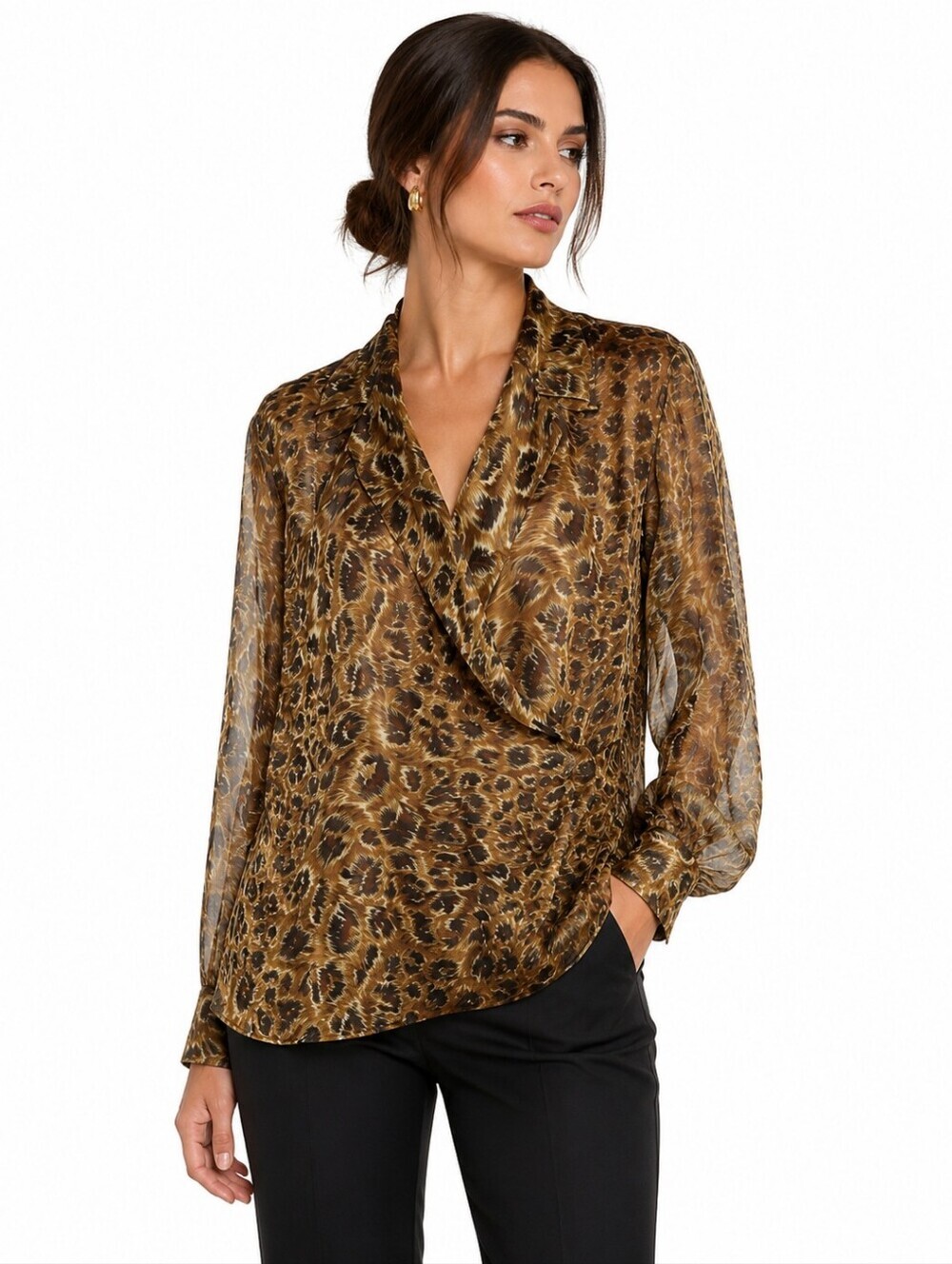 Emanuel Ungaro Rare Vintage 100% Silk Leopard Print Size 6/40 Sheer Blouse